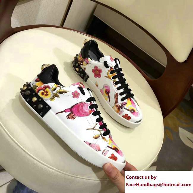 Dolce  &  Gabbana Leather Sneakers Rose Print White/Black 2017